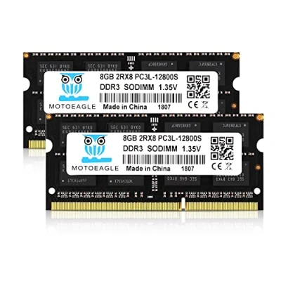 Imagen de Motoeagle DDR3L 1600 SODIMM 16GB Kit (2x8GB) PC3L 12800S 8GB 2Rx8 PC3 DDR3 1600MHz RAM 1,35V/1,5V CL11 204 Pin Non ECC Memoria para portátil sin búfer