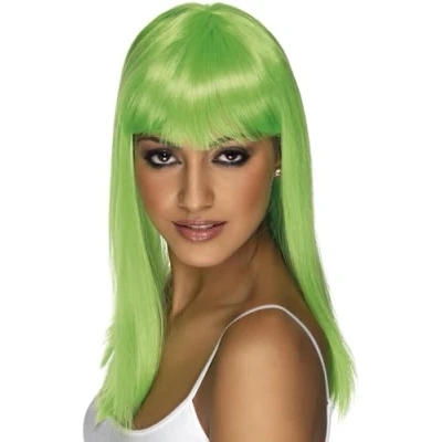 Imagen de Smiffys Peluca Glamourama, verde neón, larga, recta con flequillo