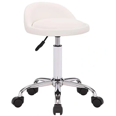 Imagen de CLP Taburete con Ruedas Teramo Tapizado En Polipiel I De Trabajo Giratorio &amp; Regulable Altura Regulable, Color:Blanco