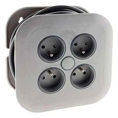 Imagen de Zenitech Carrete doméstico 4 tomas 2P+T 16A + interruptor de circuito 7 metros Gris