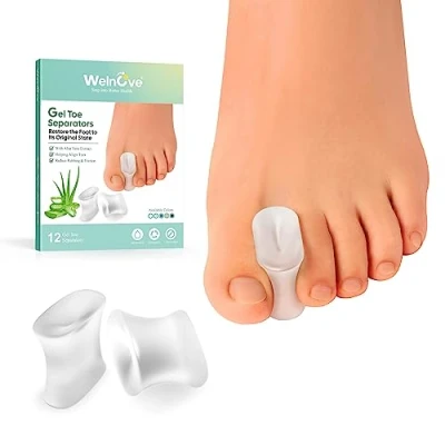Imagen de Welnove Paquete de 12 separadores dedos gel Almohadillas para juanetes Espaciadores enderezar los superpuestos hombres y mujeres Transparente