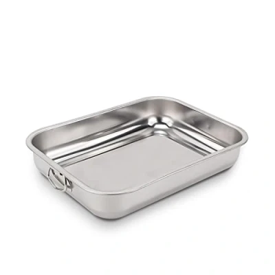 Imagen de Rossetto Bandeja de horno,rectangular con asas acero inoxidable,25cm x 18cm,para Bizcocho, Asados, Carnes y Pescados,Aptas para lavavajillas todo tipo cocinas, incluida induccion