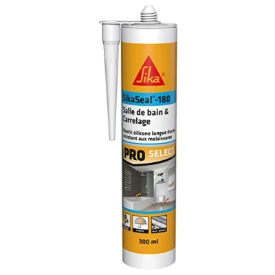 Imagen de SikaSeal 180 Masilla de silicona sanitaria para baño y baldosas blancas Realización juntas Especial habitación húmeda Larga duración 300 ml