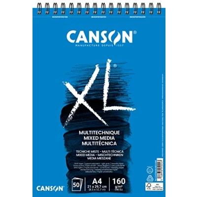 Imagen de Canson XL Mix Media Texturado Álbum Espiral Microperforado A4 50 hojas 160g, Blanco, C31078A034