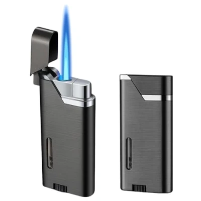 Imagen de Nizirioo Mechero antitormenta, resistente al viento, 2 unidades, llama jet, color negro, recargable de gas, duradero, para cocina, barbacoa, camping (sin gas)