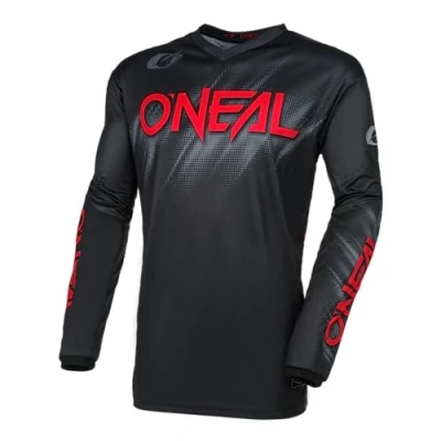Imagen de O&#039;Neal Maillot Motocross Manga Larga MX Enduro Protección Acolchada Codos, Cuello en V, Transpirable Element Voltage V.24 Adulto Negro Rojo Talla S
