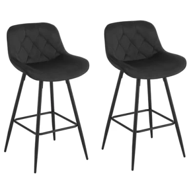 Imagen de EUGAD Taburetes Altos de Cocina, Set 2 Barra Bar con Respaldo, Sillas Altas Terciopelo, para Cocina Isla Bistro, Tapizadas, Negro, 1068BY