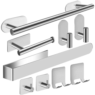 Imagen de Toalleros de Baño Sin Taladro, 9PCS Accesorios Baño, Toallero Adhesivo Acero Inoxidable SUS304, Kit para con Portarrollos Papel Higienico