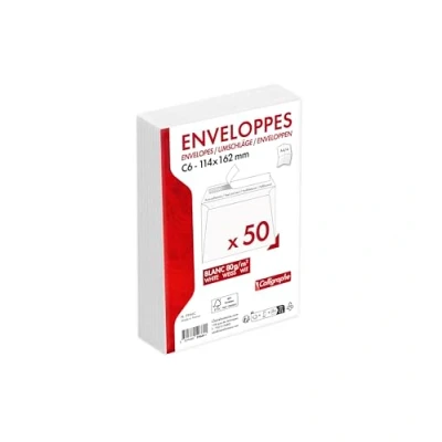 Imagen de Clairefontaine ES Calligraphe (gama de correspondencia Clairefontaine) 5966C Paquete 50 Sobres Blancos C6 114x162mm Autoadhesivos 80g/m²