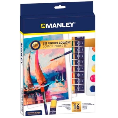 Imagen de Manley Set Pintura Gouache 16 piezas Ideal para artistas principiantes calidad artística Colores intesos y fáciles de mezclar.