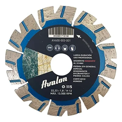 Imagen de Avalon Serie PRO Disco de corte diamante 115 mm x 22,2 para hormigón, piedra y ladrillo. diamantado universal 115mm segmento XL H 12 amoladora