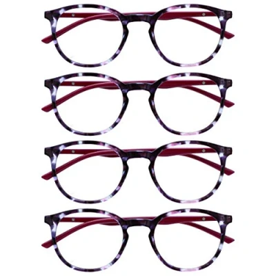 Imagen de OPULIZE Met Gafas de Lectura 4 Pack Montura Redonda Morada Carey Cereza Resistente a Arañazos Bisagras Muelle Ordenador Gaming Antirreflejante Hombre Mujer RRRR60 5 +1.00