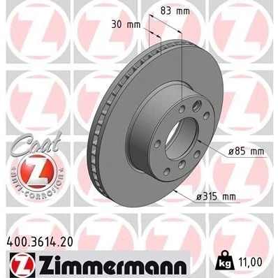 Imagen de ZIMMERMANN COAT Z 400.3614.20 Disco de freno 315 30 6/5 5 130 ventilación interna revestido MERCEDES BENZ: Clase G SUV