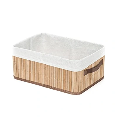 Imagen de Compactor Cesta Rectangular Plegable de bambú para la Colada, Color Natural, Bamboo POLIALGODÓN, 35 x 25 15cm