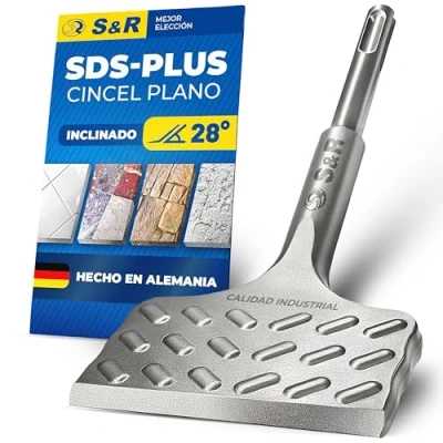 Imagen de S&amp;R Cincel SDS Plus Azulejos y Baldosas 180/165 x 75 mm ángulado 28 MADE IN GERMANY/Calidad Industrial para Martillo Perforador