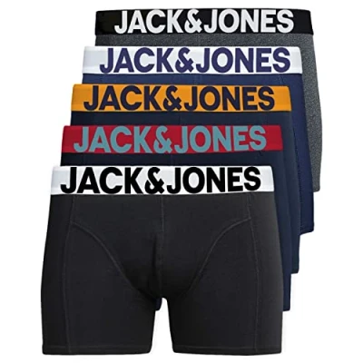 Imagen de JACK &amp; JONES 12204864 Calzoncillos tipo bóxer para hombre, juego de 5 unidades, color blanco, negro, azul y gris, M
