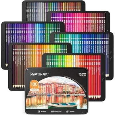 Imagen de Shuttle Art 180 Lápices de Colores Profesionales, Núcleo Blando, Lapices para Niños, Adultos, Estuche Libros Colorear, Garabatos, Bocetos, Dibujo