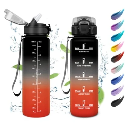 Imagen de Botella Agua Deporte 1L, con Marcador de Tiempo,Fácil Limpiar, Paija, Motivadora y Prueba Fugas, Cantimplora para Oficina, Senderismo, Adultos, Bicicleta, Gym