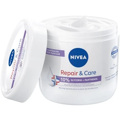 Imagen de NIVEA Repair &amp; Care Crema corporal sin perfume, hidratante y no grasa, loción de absorción rápida con pantenol glicerina, para pieles sensibles picazón (400 ml)