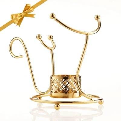 Imagen de Hemswell Crystal Juego de soporte calentador brandy en impresionante color dorado, coñac con para velas té y metal