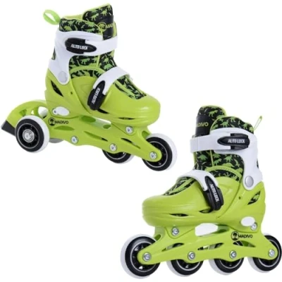Imagen de Madivo Dino Juego de patines en línea 2 1 ajustables ABEC 5 convertibles verde/negro tallas: 26 29, 30 33 (XS (26 29)