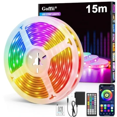 Imagen de Tira LED, Luces Led Habitacion, RGB Bluetooth Tiras de Interior, Luz Adhesivas con Control Remoto y Inteligente APP, Cambia el Color la Musica para Decoración Cocina (15M)