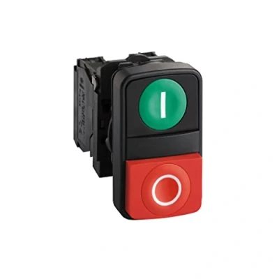 Imagen de Schneider Electric XB5AL73415 Pulsador Diámetro 22, Dos Accionadores, Retorno de Resorte, IP66, IP69 K, Verde y Rojo