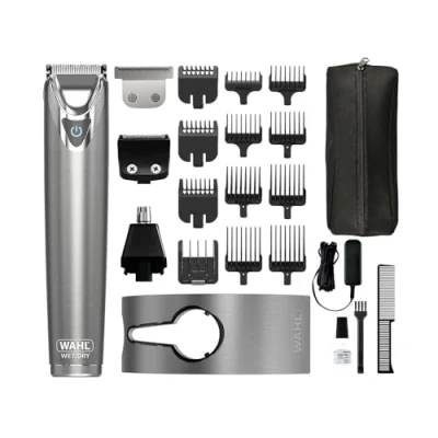 Imagen de WAHL Washable Stainless Steel Multigroomer, recortadora de barba y incipiente para hombres, nariz orejas, set cuidado masculino, totalmente lavable, sin cable