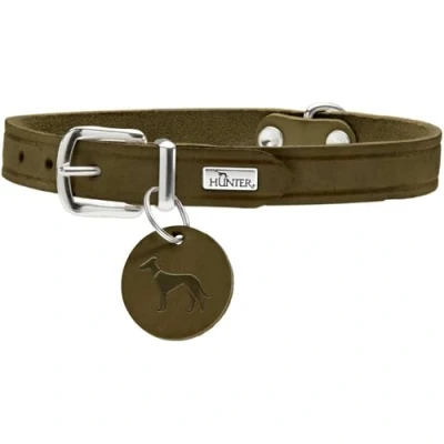 Imagen de HUNTER Aalborg Collar para Perro de Piel, Simple, Resistente, cómodo, 47 (S M), Color Verde