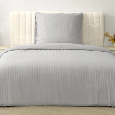 Imagen de Good Nite Funda Nordica Cama 135x200cm y de Almohada 80x80cm Juego Individual Nórdica Rayas Microfibra con Cremallera(Gris,135x200cm+80x80cm)