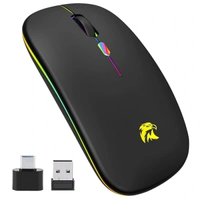 Imagen de Raton Inalambrico Recargable Bluetooth, Mouse Inalambrico, 3 dpi silencioso, Wireless Bluetooth de 7 Colores, 2.4GHz con Mini Receptor USB Compatible Portátil,PC,Mac,Apple