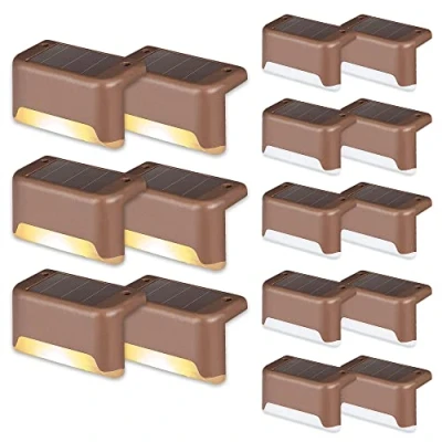 Imagen de GIGALUMI Luces solares para exteriores, 16 uds, luz de escalera, impermeable, iluminación LED escaleras escalones, valla, patio, terraza, canalón, decoración, blanco cálido