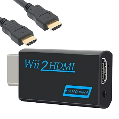 Imagen de Adaptador Wii Hdmi, Convertidor A HD 1080p/720p con Audio De 3,5 Mm Y Salida Hdmi + Cable 1,5 M para Monitor Wii, TV, Proyector (Negro)