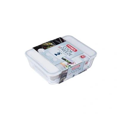 Imagen de Pyrex Cook&amp;Freeze Set 2 recipientes rectangulares con tapa, Vidrio borosilicato extra resistente, 1,5L + 2,6L, Apto para horno