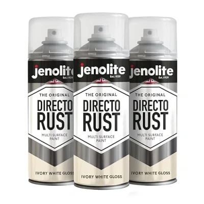 Imagen de JENOLITE Directorust Pintura en aerosol brillante BLANCO MARFIL 3x400ml de óxido directo para metal Múltiples superficies: madera, metal, plástico RAL1013