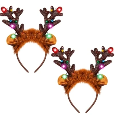 Imagen de JOYIN 2 diademas de renos iluminadas con LED, Navidad para suministros y regalos en fiestas navideñas (Talla única)