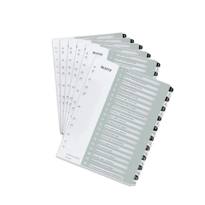 Imagen de Leitz 12170000 Separadores para A4, 6 unidades, portada escribir en PC y 20 separadores, pestañas con números del 1 al 20, gran ancho, blanco/negro, polipropileno, WOW