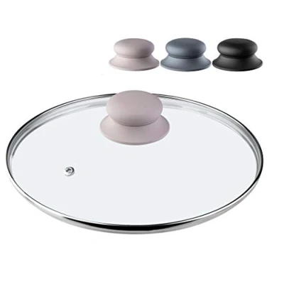 Imagen de KADAX tapa de cristal con mango silicona, resistente al calor para olla 14 a 30 cm, orificio vapor, universal en diferentes tamaños (20 beige)