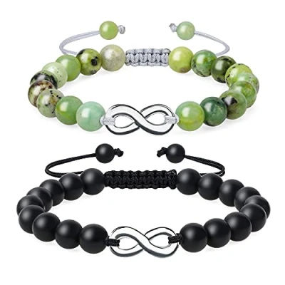 Imagen de COAI Pulseras de Distancia para Pareja Novios Ónix Mate y Crisoprasa con Amuleto Infinito