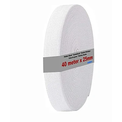 Imagen de HIMRY banda elástica de 40 m x 25 mm ancho, goma para la colada, fuerte, cinta plana costura, manualidades, punto, blanco, KXB5006 blanco