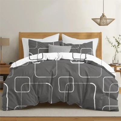 Imagen de Dreamzie Funda nordica Cama 240x260 cm Diseño Geométrico Grises con 2 Almohada 65x65 de 100% Microfibra Certificada Oeko Tex