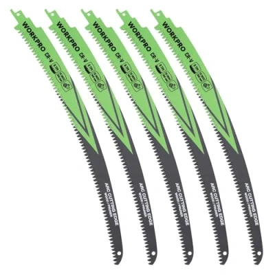 Imagen de WORKPRO 5 Piezas Hojas de Sierra Sable, Cuchillas Cr V para Poda Madera, Cortar Ramas, 38cm, 6TPI, Compatible con la Mayoría las Sierras Sable