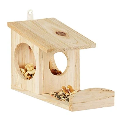 Imagen de Relaxdays Comedero para Ardillas Colgar, Madera, Marrón Natural, 25 x 12 17,5 cm, 10021743
