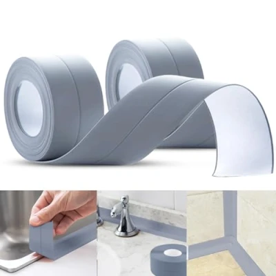 Imagen de 2 Rollos de cinta selladora autoadhesiva, para baño, cocina, tira impermeable, pegatinas pared antimoho y antiincrustantes（Gris dos rollos）