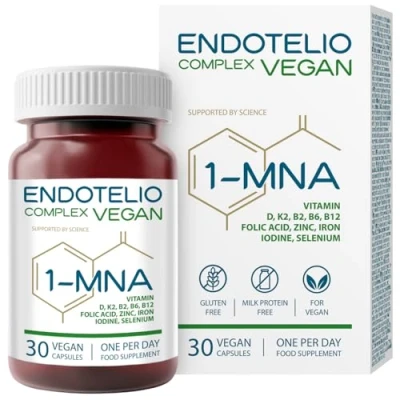 Imagen de Endotelio Vegan 1 MNA, NAD+ Optimizador, Antiedad, Vitaminas y Minerales para Mujeres Hombres con D3, K2, B2, B6, B12, Ácido Fólico, Zinc, Hierro, Yodo, Selenio, Cansancio la Fatiga, 30 Cápsulas