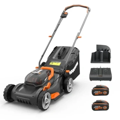 Imagen de Cortacésped 40V Máx. (2x20V) WORX PowerShare WG743E Incluye 2 baterías 4Ah y Cargador Doble 40 cm Ajuste de Altura 6 Posiciones 45 L depósito