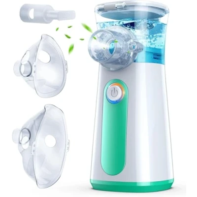 Imagen de Nebulizador Portatil para Bebe Niños Adultos Silenciosa Inhalador Aerosoles Recargable USB C, Spray Ajustable con Boquilla y 2 Máscaras (Verde)