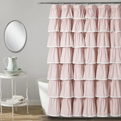 Imagen de Lush Decor Cortina de Ducha Encaje con Volantes, 182,88 cm x cm, Color Blanco,