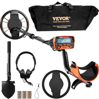 Imagen de VEVOR Detector de Metales para Adultos y Niños 25,4cm Profesional Ajustable Resistente al Agua Bobina IP68 Pantalla LCD 7Modos Chip DSP Avanzado Ligero Búsqueda Moneda Oro