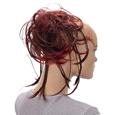 Imagen de CAISHA XXL Postizo Cinta Para El Pelo Ligeramente Ondulado Moño Anillo De Goma Con Mezcla Roja G9D